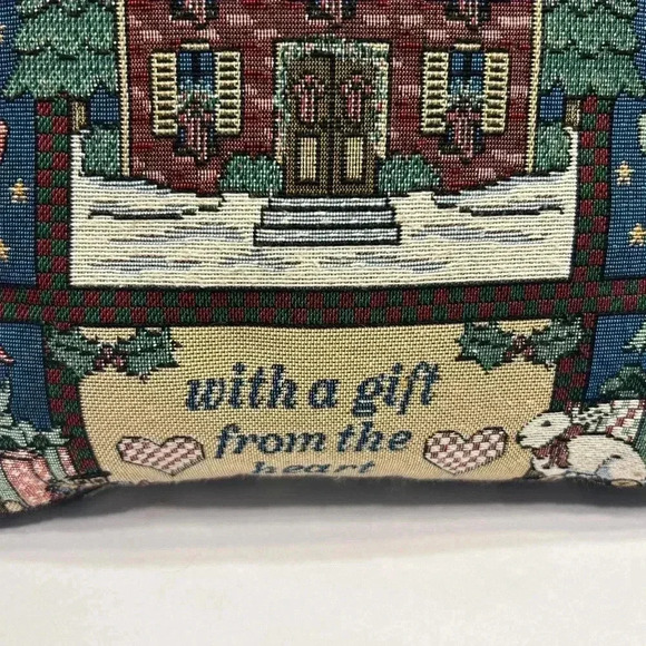 Vintage Christmas Tapestry Needlepoint Pillow 16” Square Celebrate Christmas - Picture 9 of 9